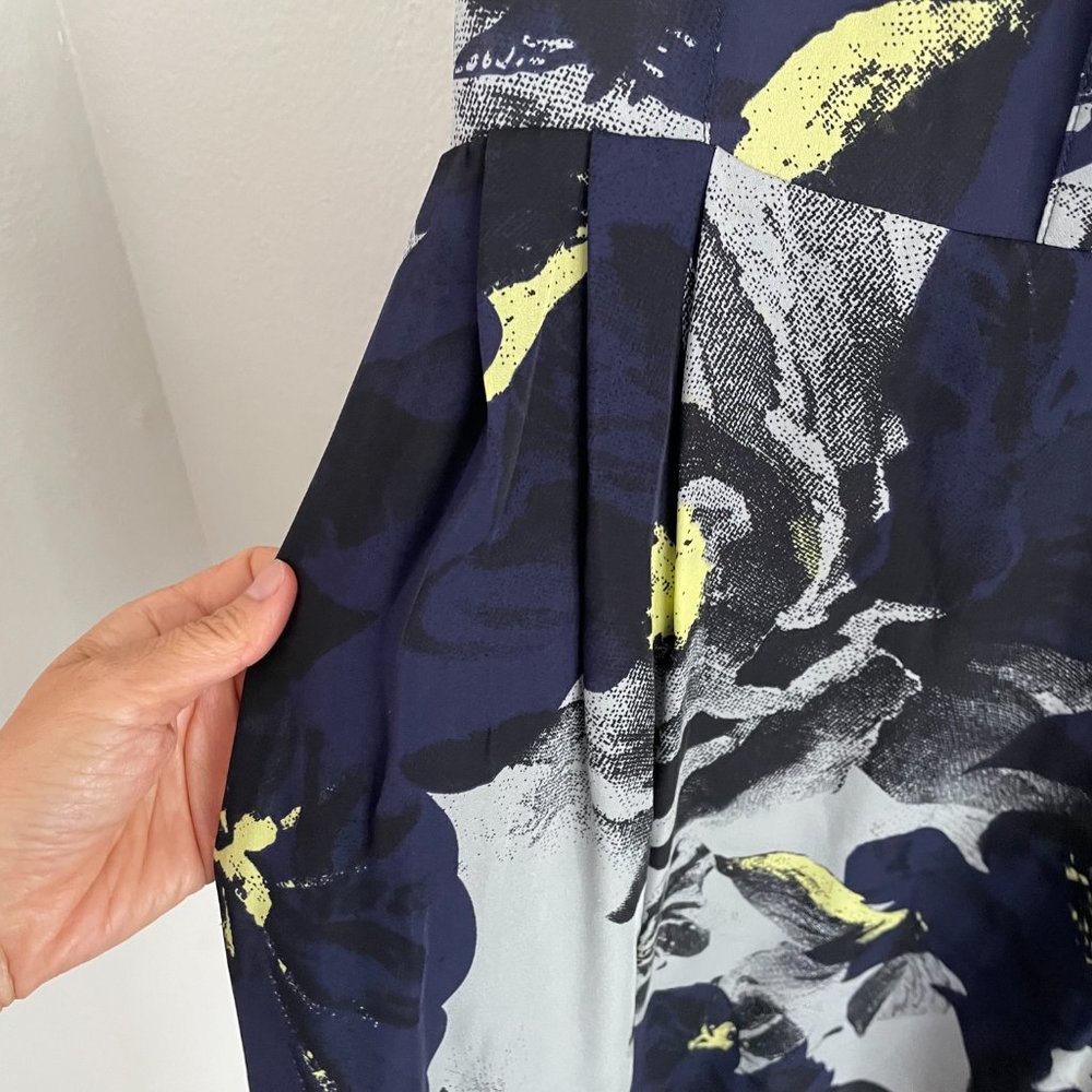 Parker Abstract Silk Navy Button Down Silk Dress - image 3